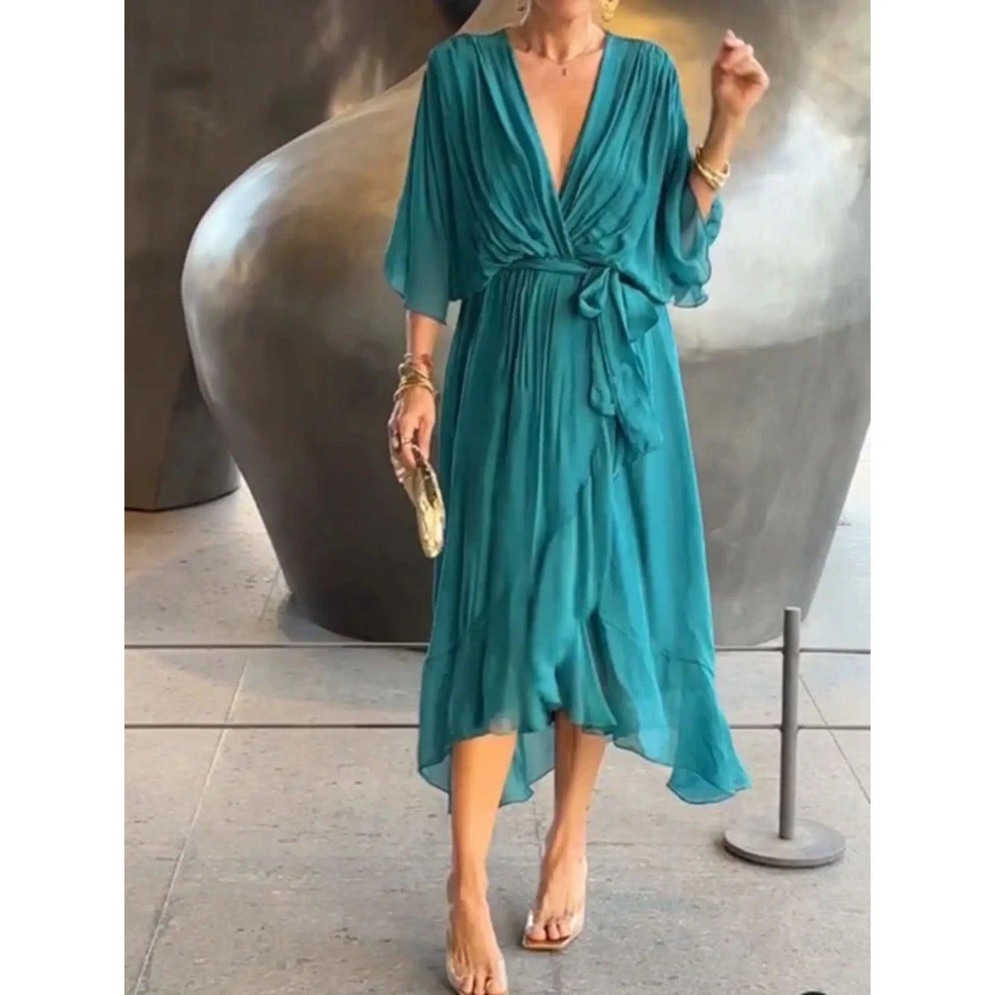 Abito da donna con scollo a V | Elegante chiffon di seta