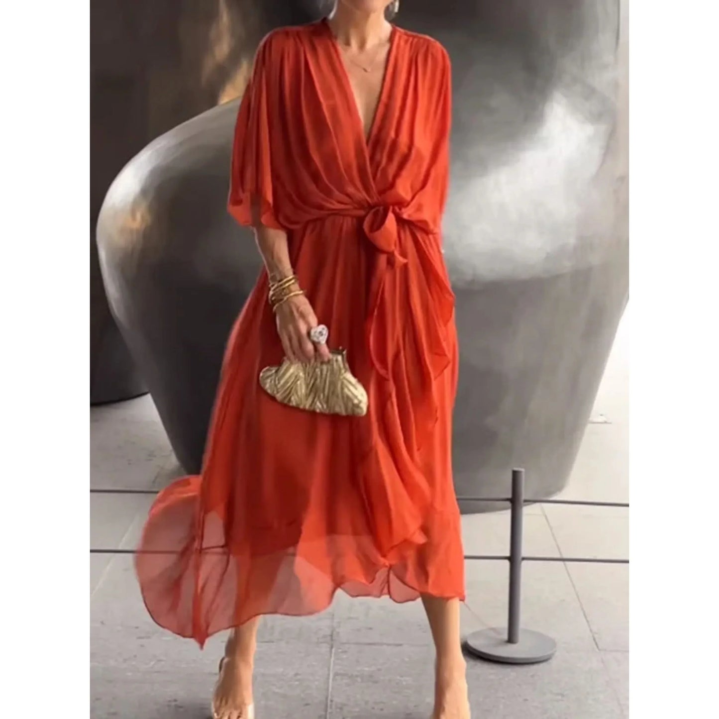 Abito da donna con scollo a V | Elegante chiffon di seta