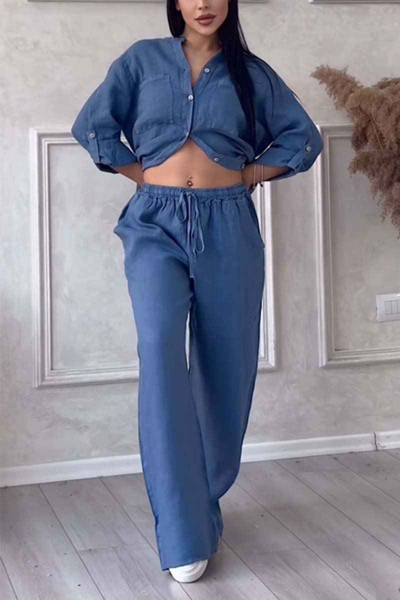 Ensemble en lin pour femmes - blouse légère & pantalon ample