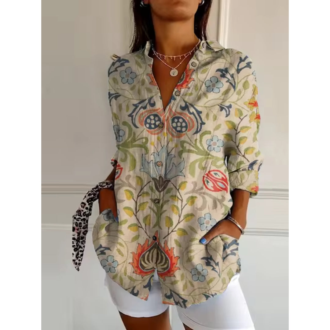 Blumenbluse mit Knöpfen für Frauen
