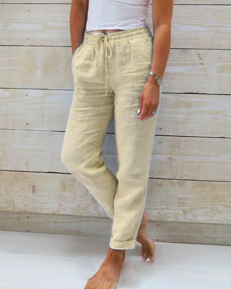 Pantalones de corte relajado para mujeres - Cintura elástica - Cordón transpirable para uso casual