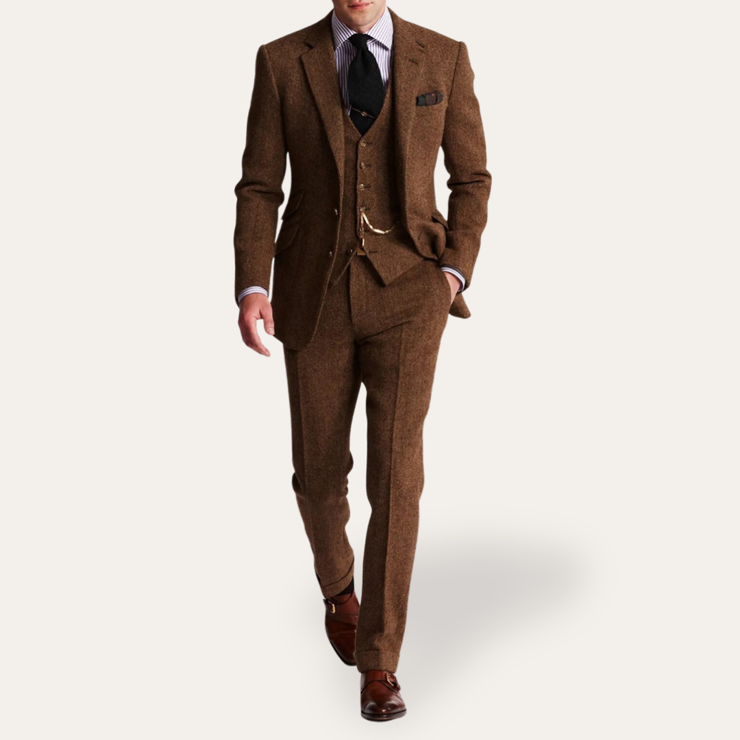 Men's Tweed Suit 3-piece Slim Fit Business Formal