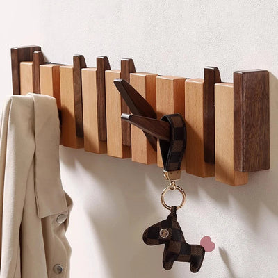 Wandgarderobe aus Holz - Handgefertigter Piano-Garderobenständer mit Klapphaken