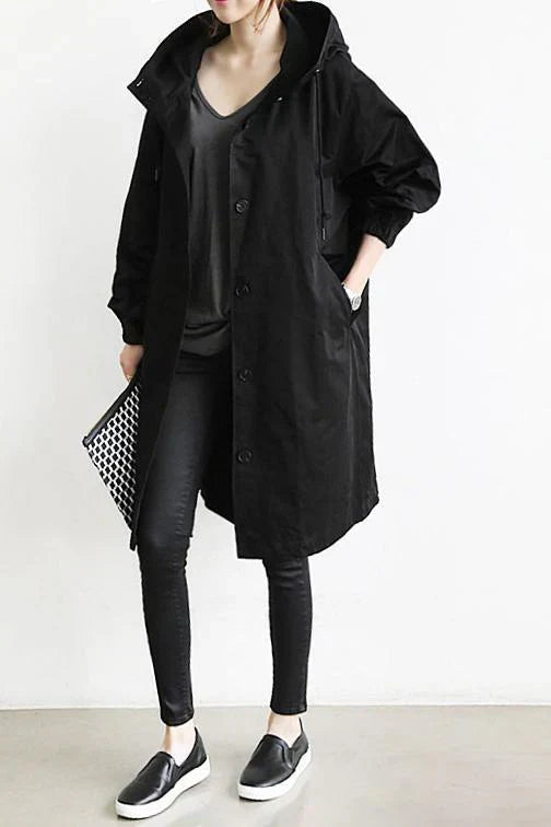 Wasserdichter Damen-Trenchcoat mit Kapuze – lang und warm