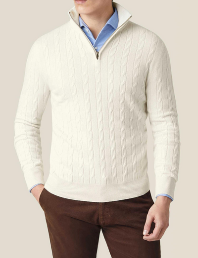 Stylischer Pullover mit Reißverschluss aus Kabelstrick
