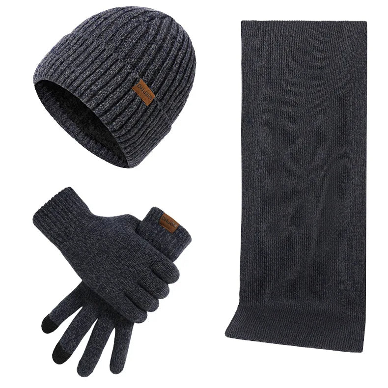 Conjunto casual de invierno con gorro, bufanda y guantes para hombre