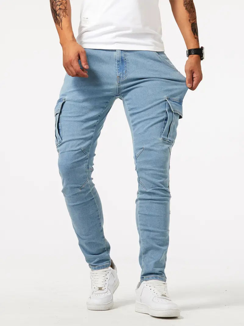 Slim Fit Multi-Pocket-Jeans für Männer - Cargohose aus Stretch-Denim