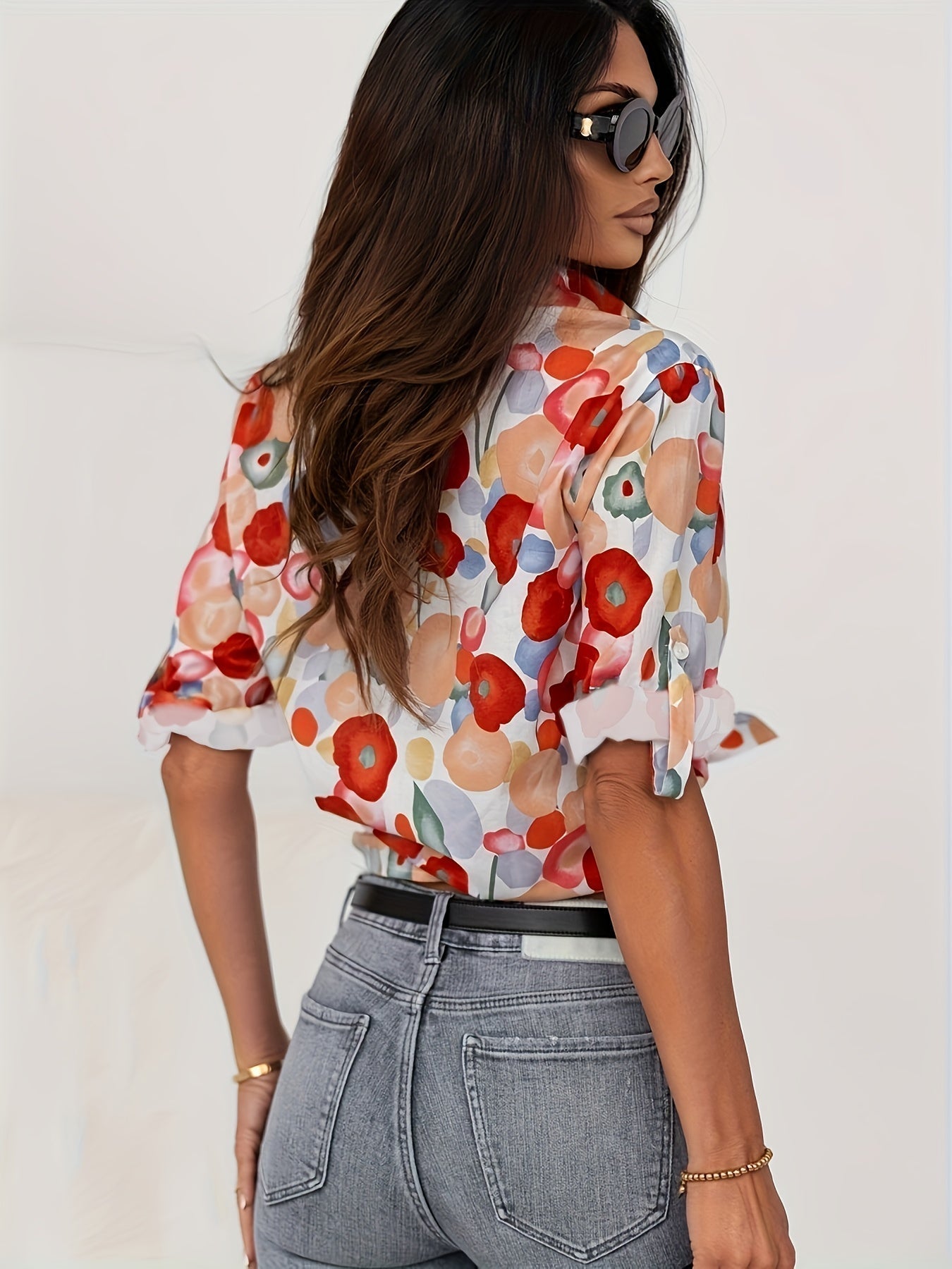 Bluse Vienna Damen rot mit Blumenmuster feminin sommerlich