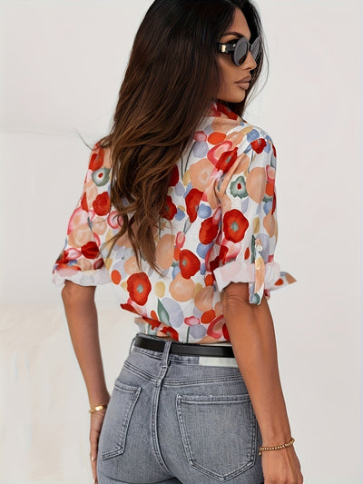 Bluse Vienna Damen rot mit Blumenmuster feminin sommerlich