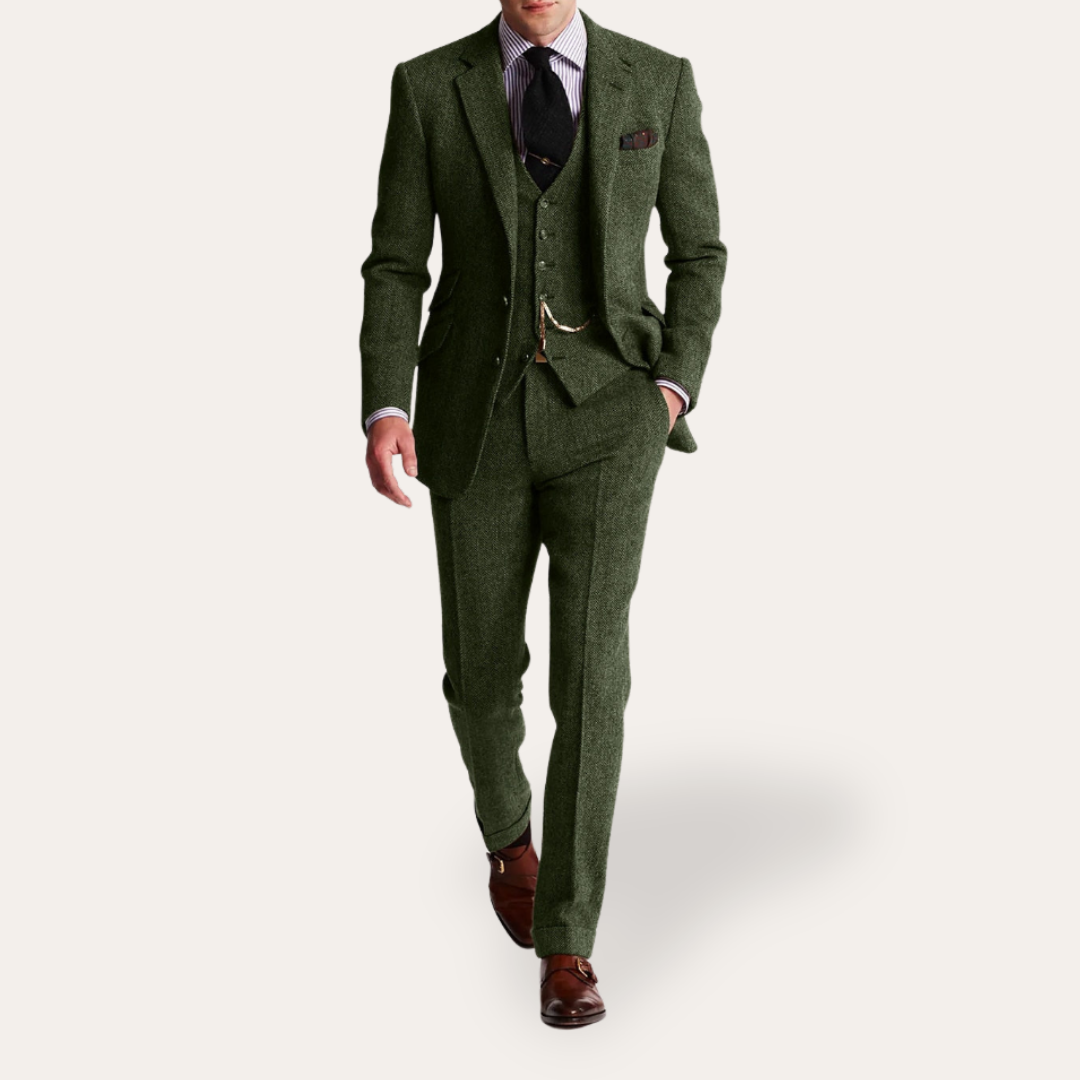 Men's Tweed Suit 3-piece Slim Fit Business Formal