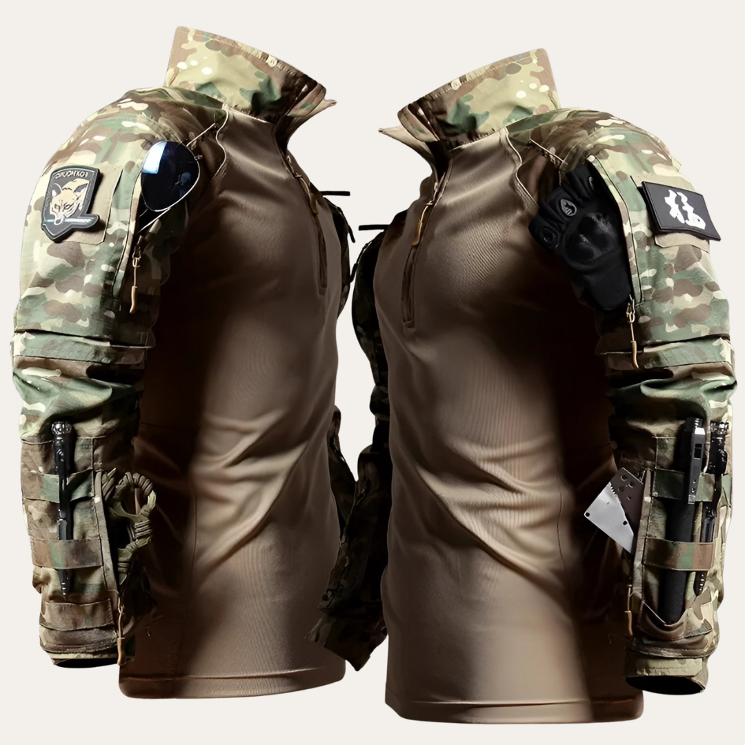 Tenue tactique homme avec design multi-camouflage
