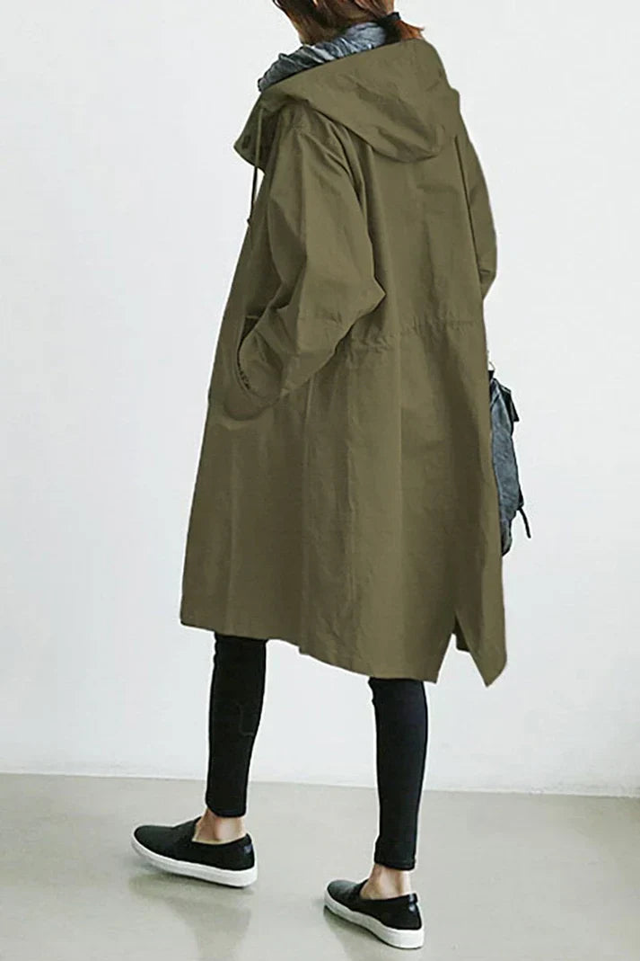 Wasserdichter Damen-Trenchcoat mit Kapuze – lang und warm