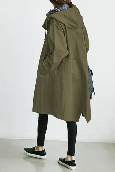 Wasserdichter Damen-Trenchcoat mit Kapuze – lang und warm