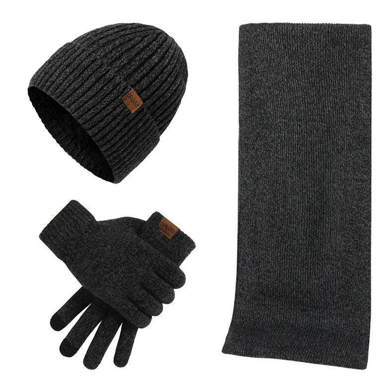 Conjunto casual de invierno con gorro, bufanda y guantes para hombre
