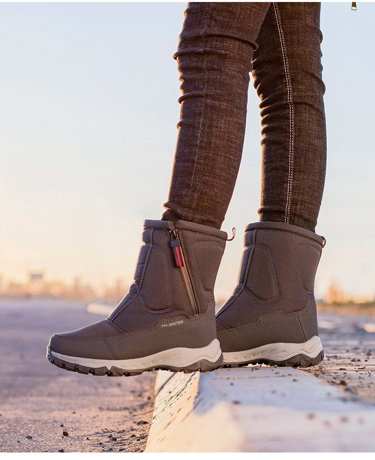 Botas de invierno para mujer con cremallera lateral: botas de nieve impermeables, antideslizantes y duraderas con forro cálido.