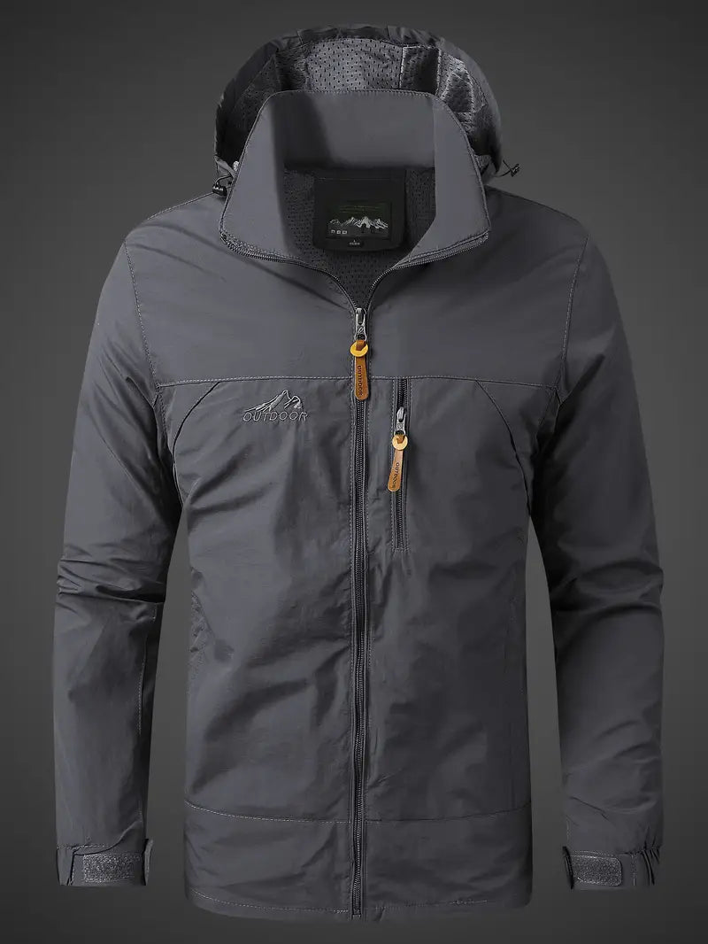 Wasserdichte Herren-Regenjacke mit Kapuze und Reißverschlusstaschen für den Außenbereich