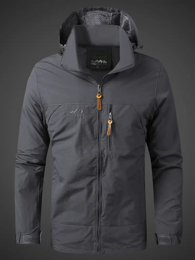 Wasserdichte Herren-Regenjacke mit Kapuze und Reißverschlusstaschen für den Außenbereich