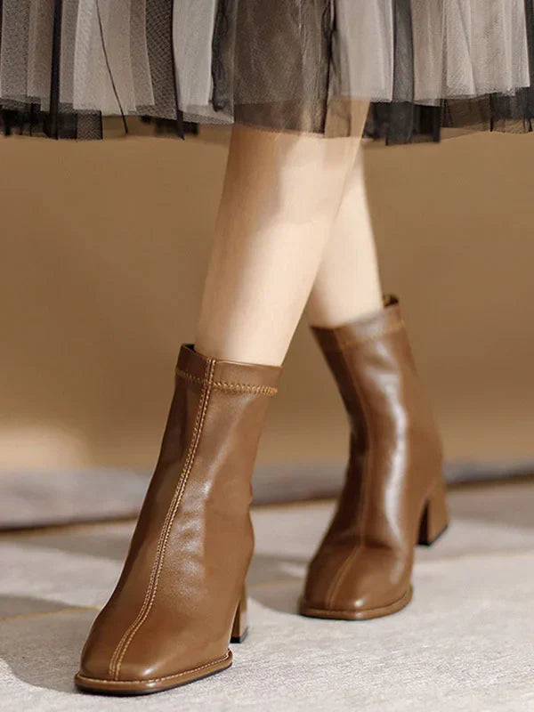 Botas de mujer con punta cuadrada, tacón medio y cremallera