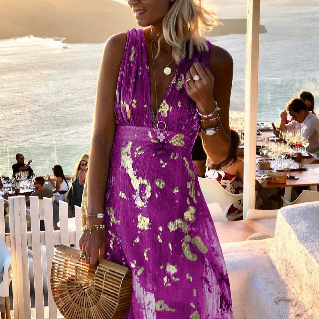 Albina - Hladké šaty s výstrihom do V a flitrovou výzdobou