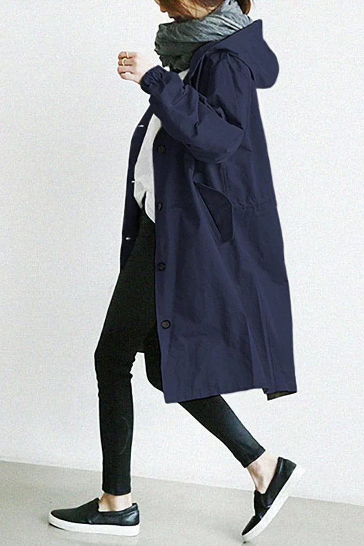 Waterdichte Dames Trenchcoat met Capuchon – Lang & Warm