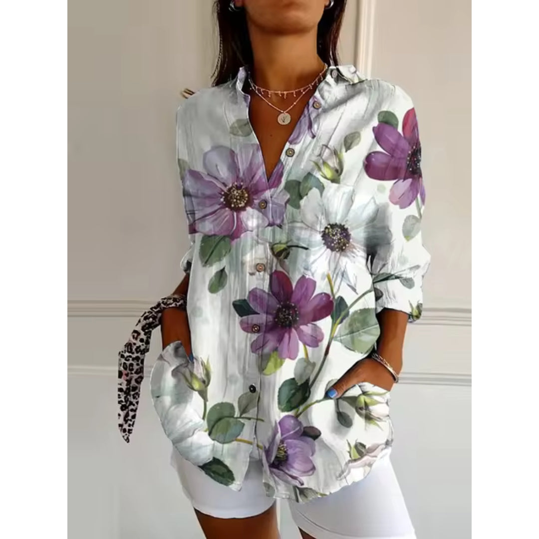 Blouse à fleurs avec boutons pour femmes