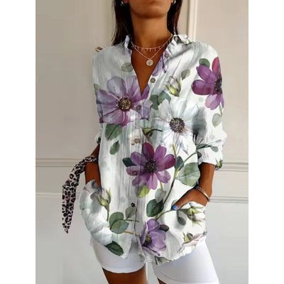 Blumenbluse mit Knöpfen für Frauen