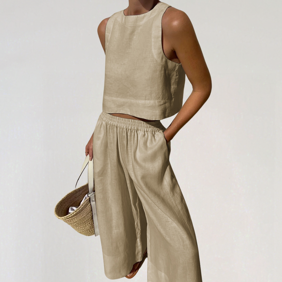 Ensemble d'été en lin pour femmes, tenue de détente