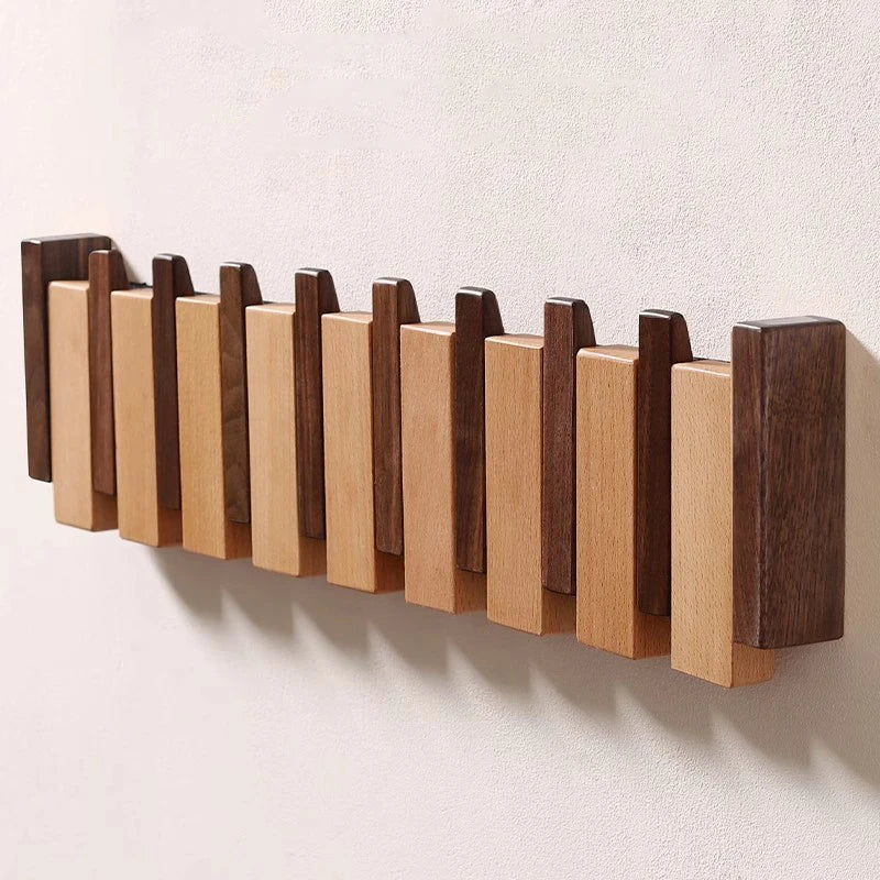 Wandgarderobe aus Holz - Handgefertigter Piano-Garderobenständer mit Klapphaken