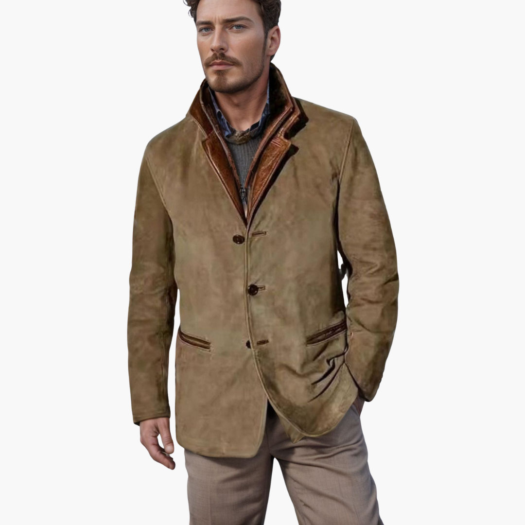 Veste en daim pour homme avec col en cuir
