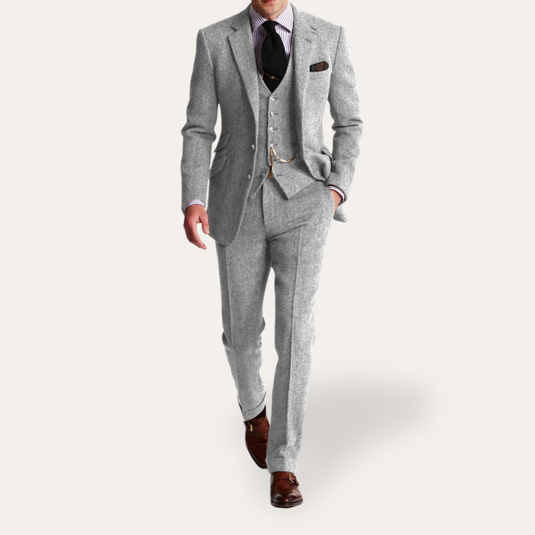 Men's Tweed Suit 3-piece Slim Fit Business Formal