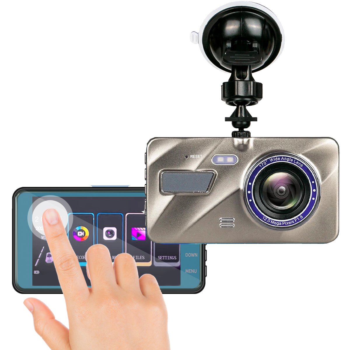 Drahtlose Dashcam vorne und hinten mit Nachtsicht - 1080P Dashboard Kamera für Auto