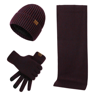 Conjunto casual de invierno con gorro, bufanda y guantes para hombre