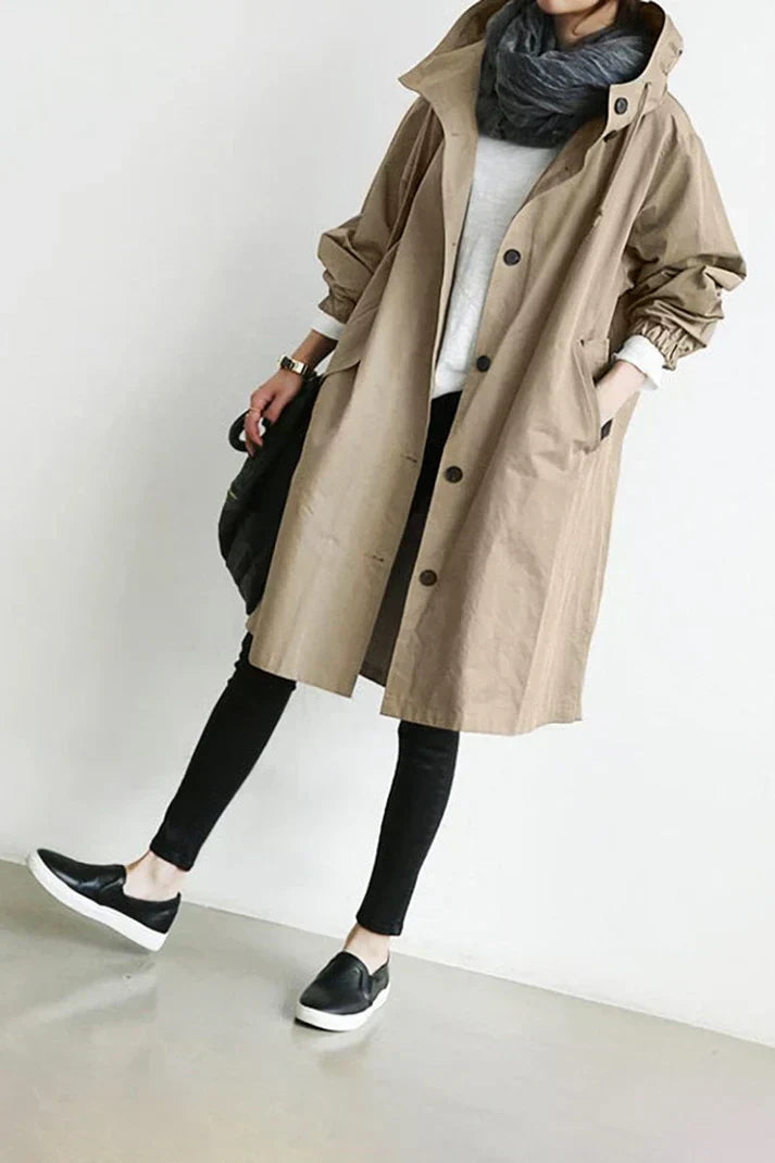 Waterdichte Dames Trenchcoat met Capuchon – Lang & Warm