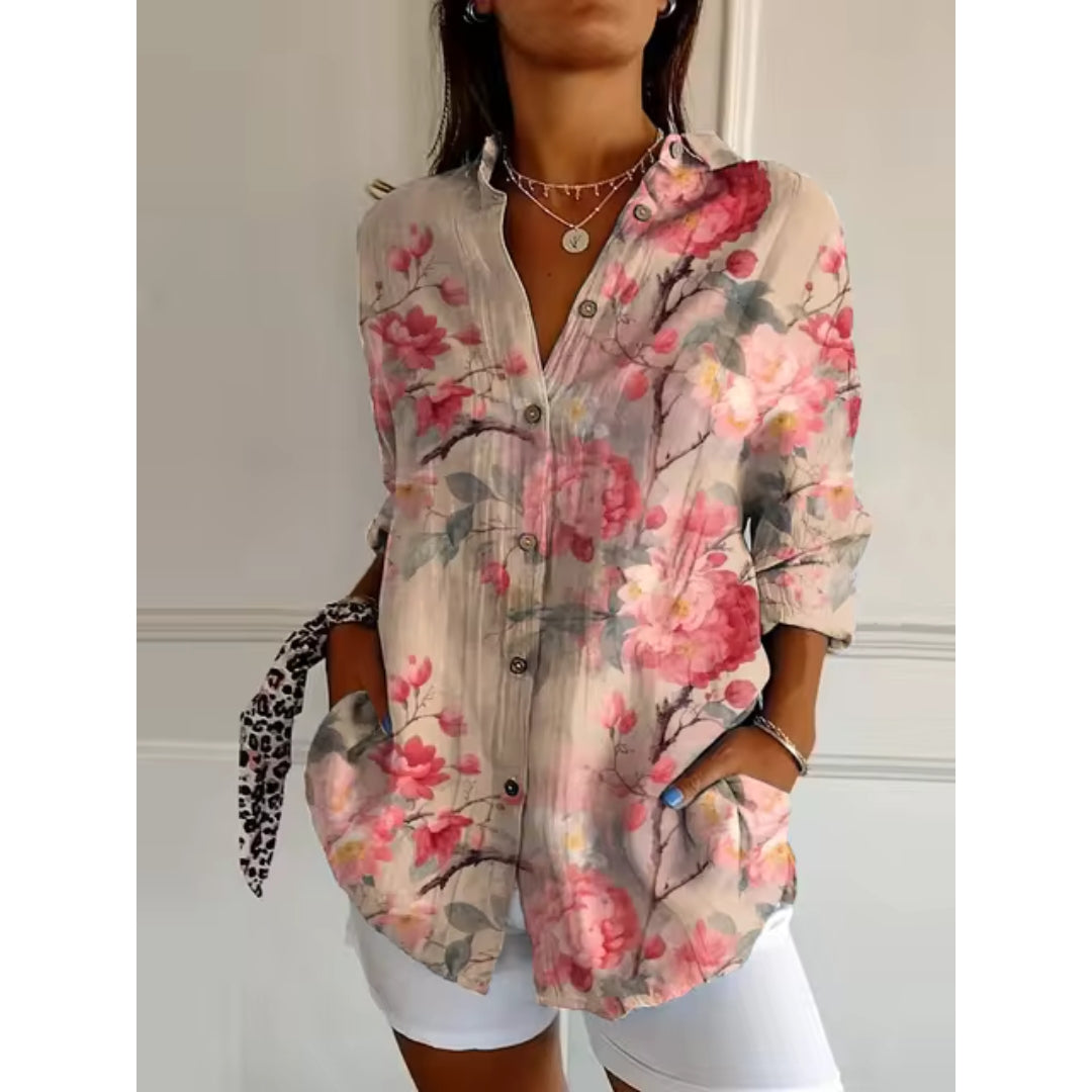Blouse à fleurs avec boutons pour femmes