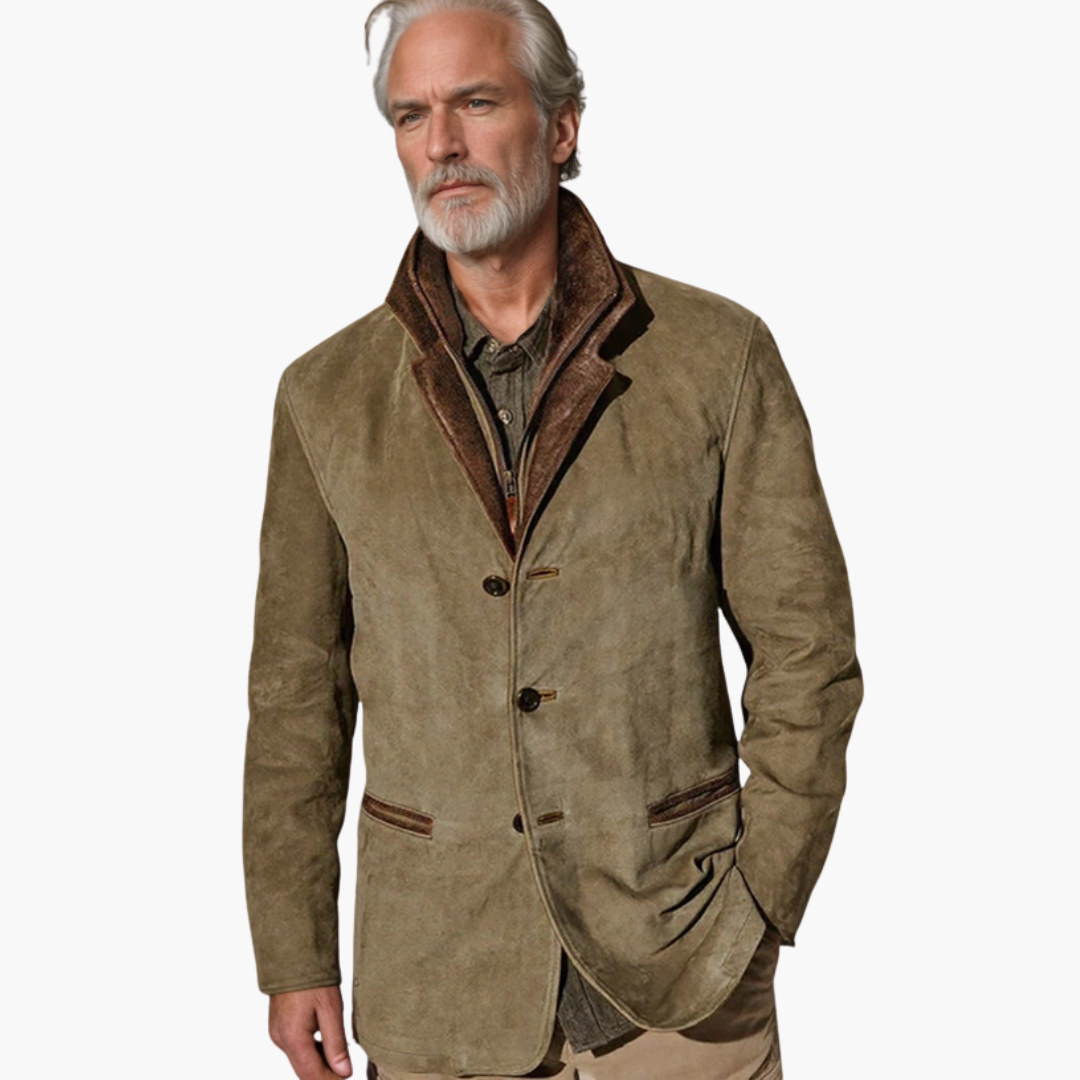 Veste en daim pour homme avec col en cuir