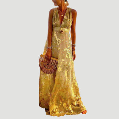 Albina - Glattes V-Ausschnitt-Kleid mit Paillettenverzierung