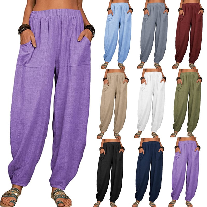 Zinzi - Pantaloni harem casual in cotone e lino