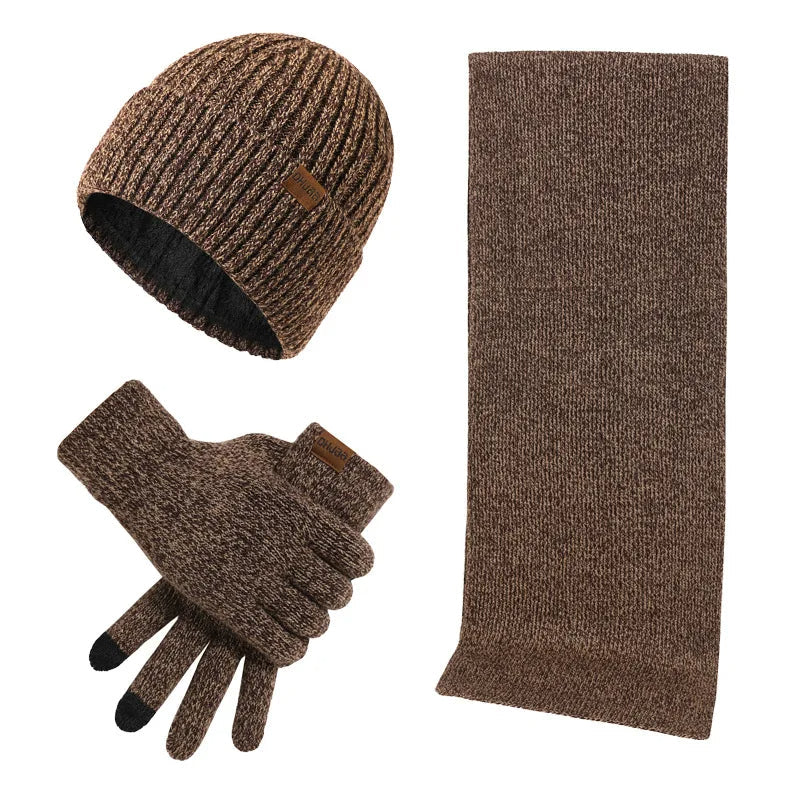 Conjunto casual de invierno con gorro, bufanda y guantes para hombre