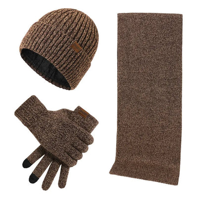 Conjunto casual de invierno con gorro, bufanda y guantes para hombre