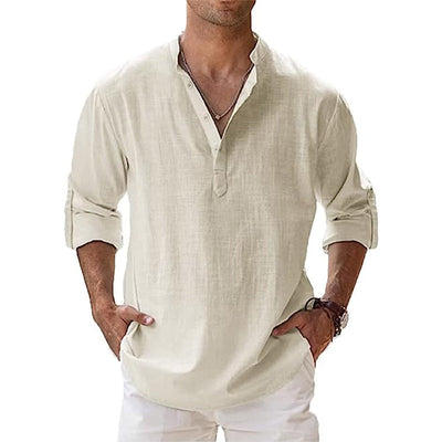 Herren Leinenhemd mit Henley-Kragen