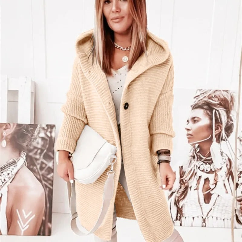 Elegante Damenstrickjacke mit Capuchon - Kasjmier Look