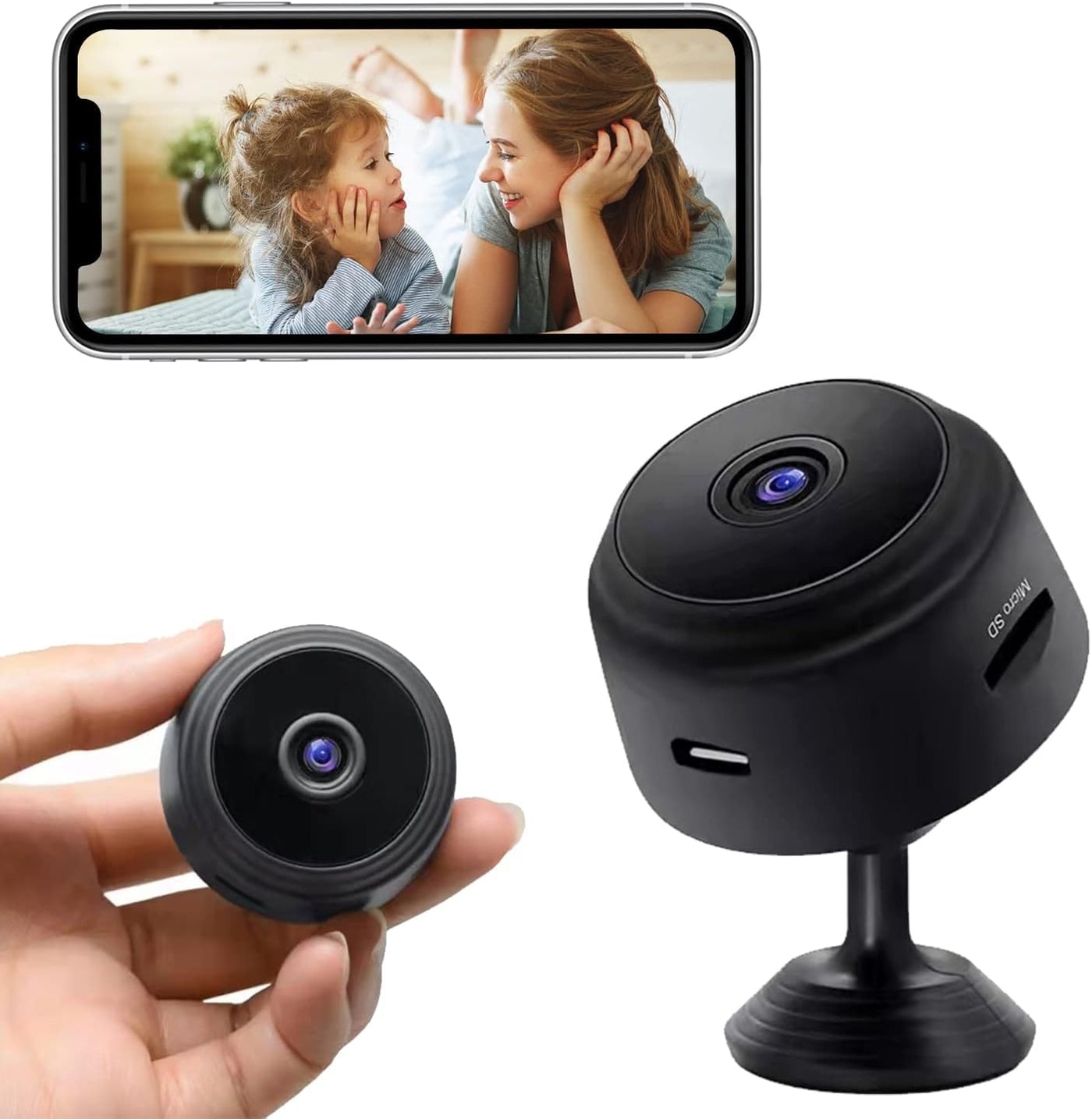 Minicámara espía Eyecam: cámara compacta de seguridad con Wi-Fi para interiores 