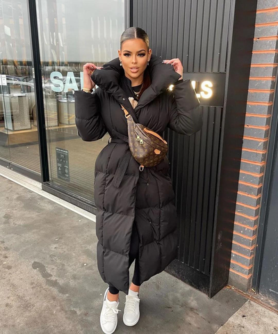 Eleganter langer Mantel mit Gürtel für Frauen Mellody - Hochwertiges Wollgemisch