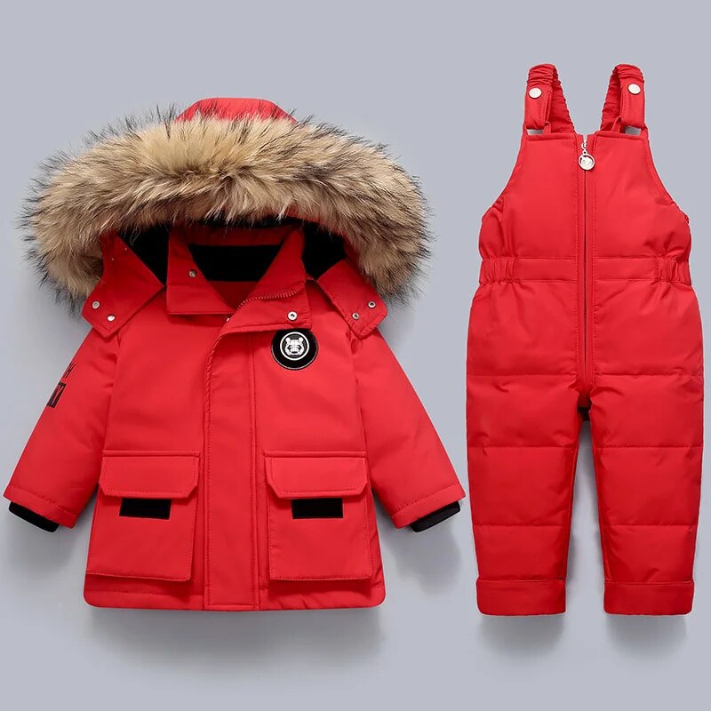 Warmer Kinder-Wintermantel Overall mit Fellkragen