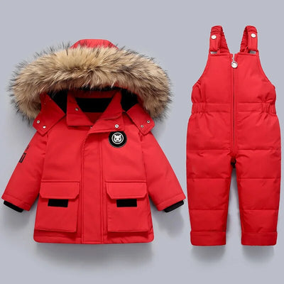 Warmer Kinder-Wintermantel Overall mit Fellkragen