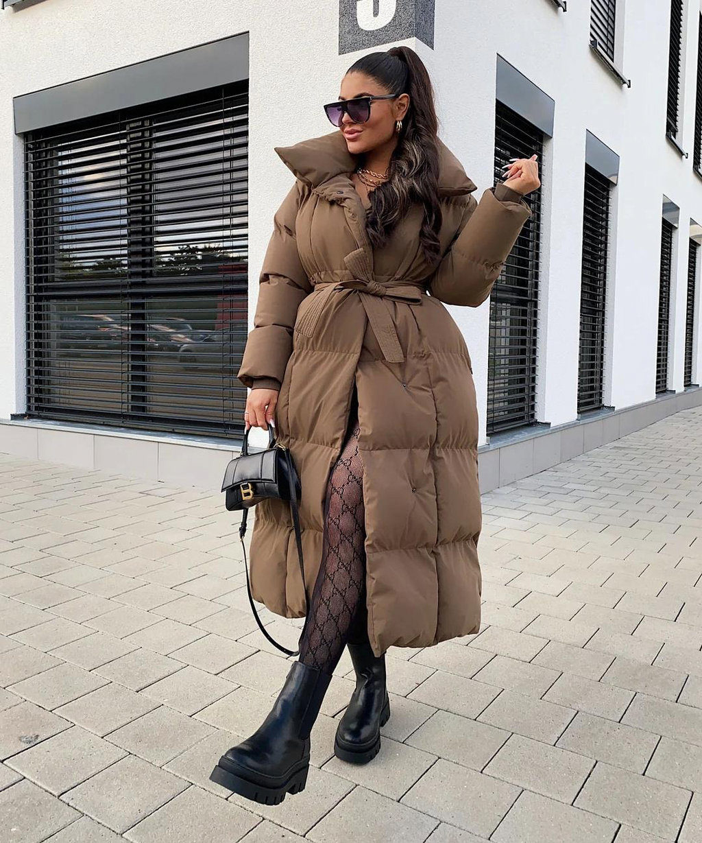 Elegante cappotto lungo con cintura per donna Mellody - pregiato misto lana