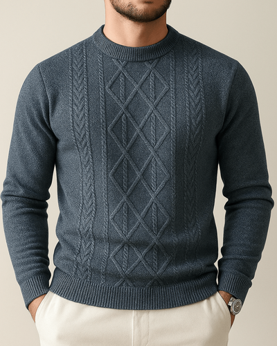 Herren Strickpullover mit rundem Ausschnitt und Diamantmuster