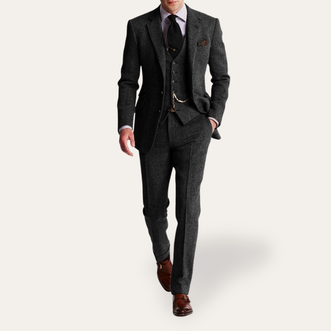 Men's Tweed Suit 3-piece Slim Fit Business Formal