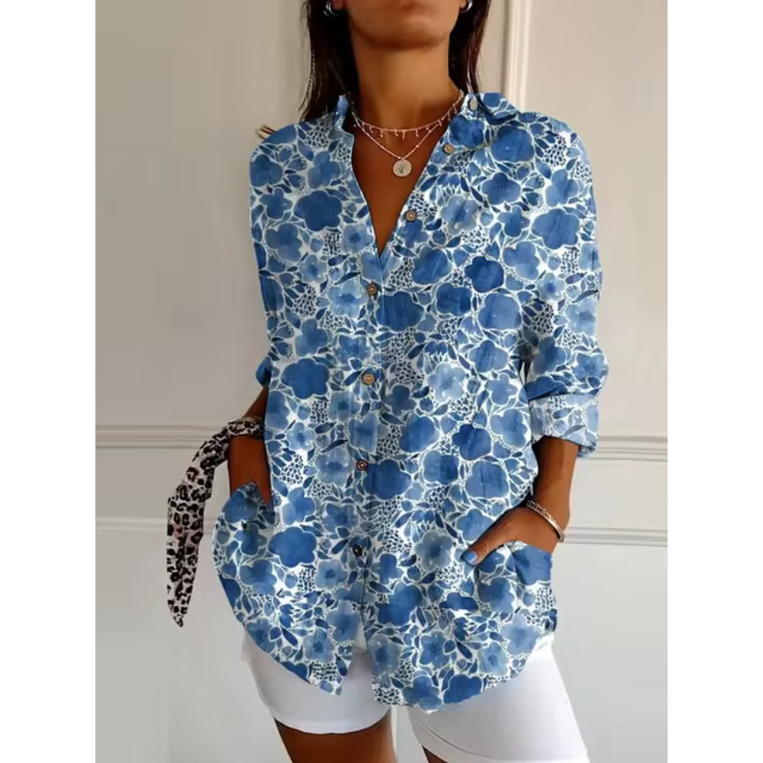 Blouse à fleurs avec boutons pour femmes