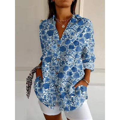 Blumenbluse mit Knöpfen für Frauen
